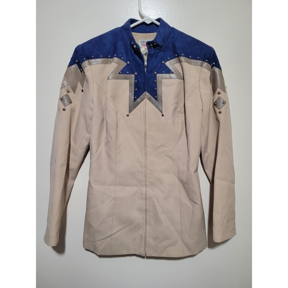 Vintage Hobby Horse‎ Western Show Jacket Womens M Tan Blue Silver Star  USA